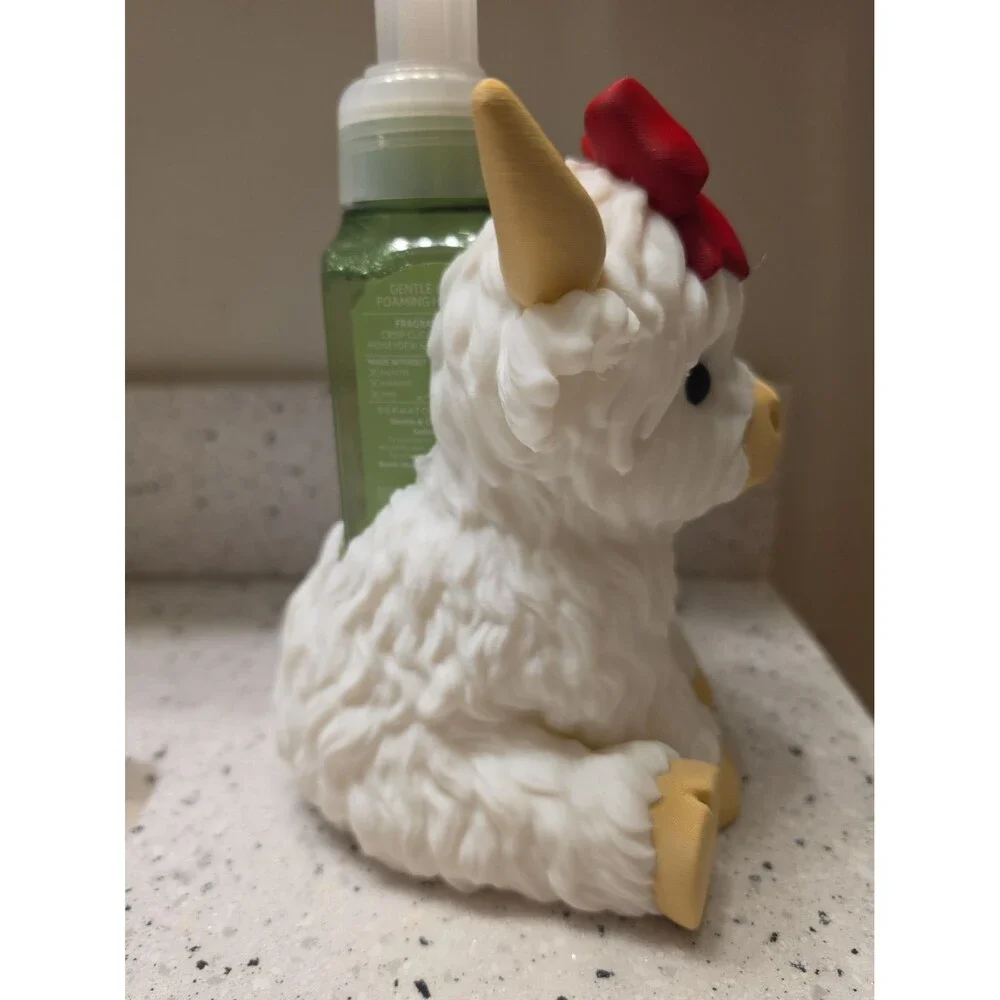 White Highland Cow Soap Holder with Red Bow Ribbon Accent Cow Animal 3d Print